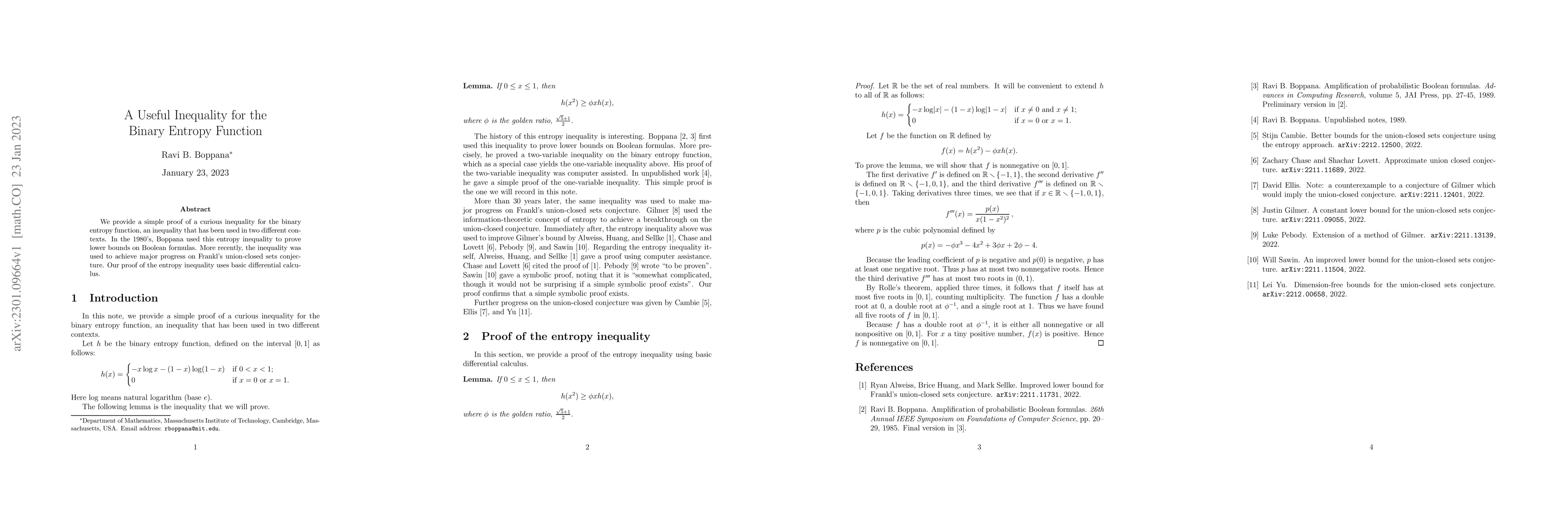 Thumbnail for A Useful Inequality for the Binary Entropy Function