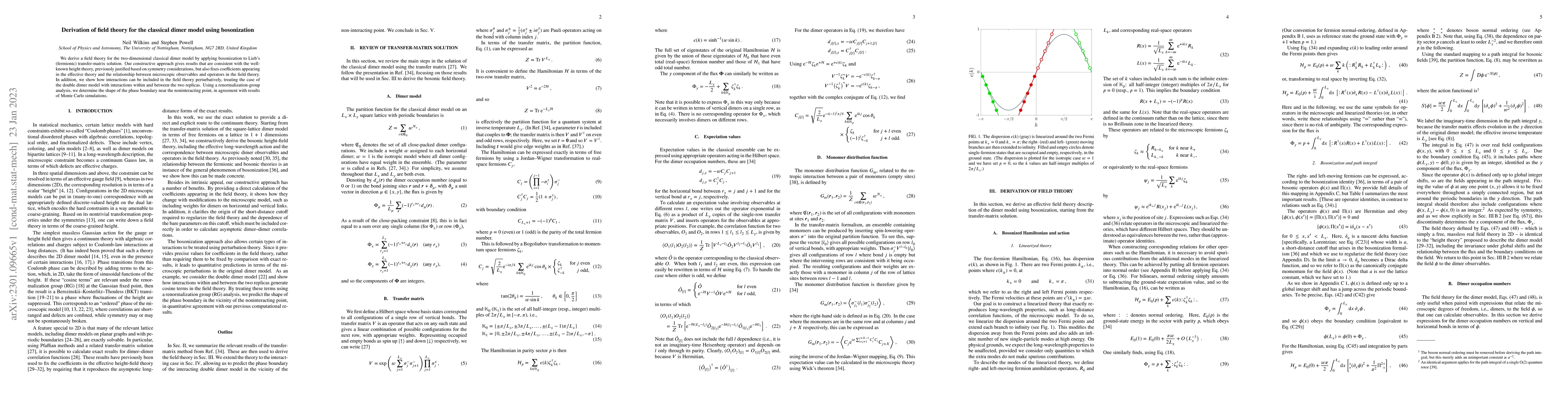 Thumbnail for Derivation of field theory for the classical dimer model using
  bosonization