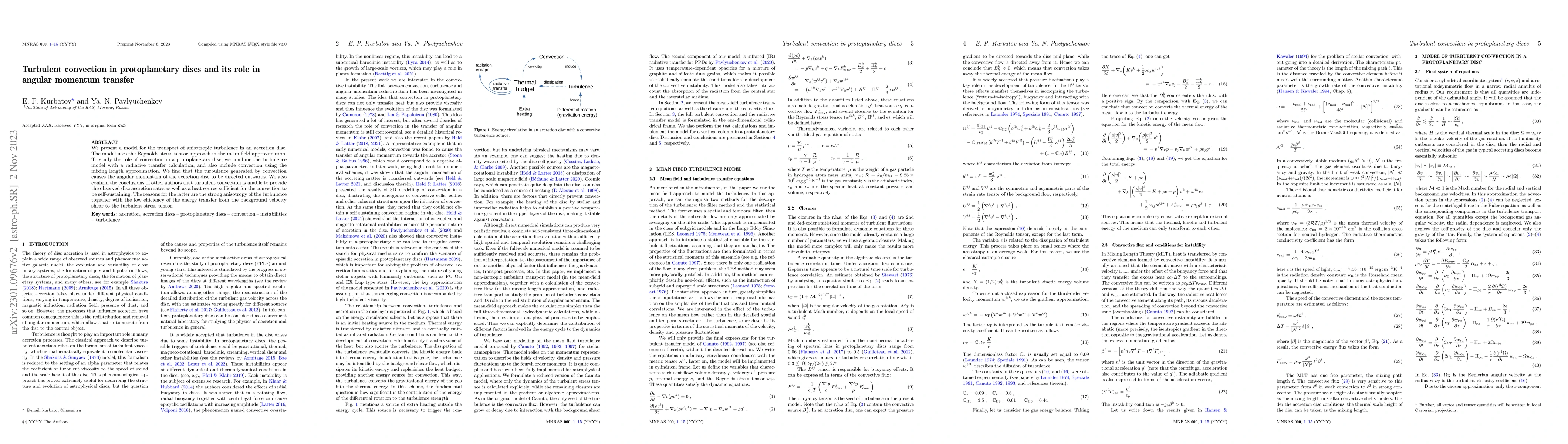 Thumbnail for Turbulent convection in protoplanetary discs and its role in angular
  momentum transfer