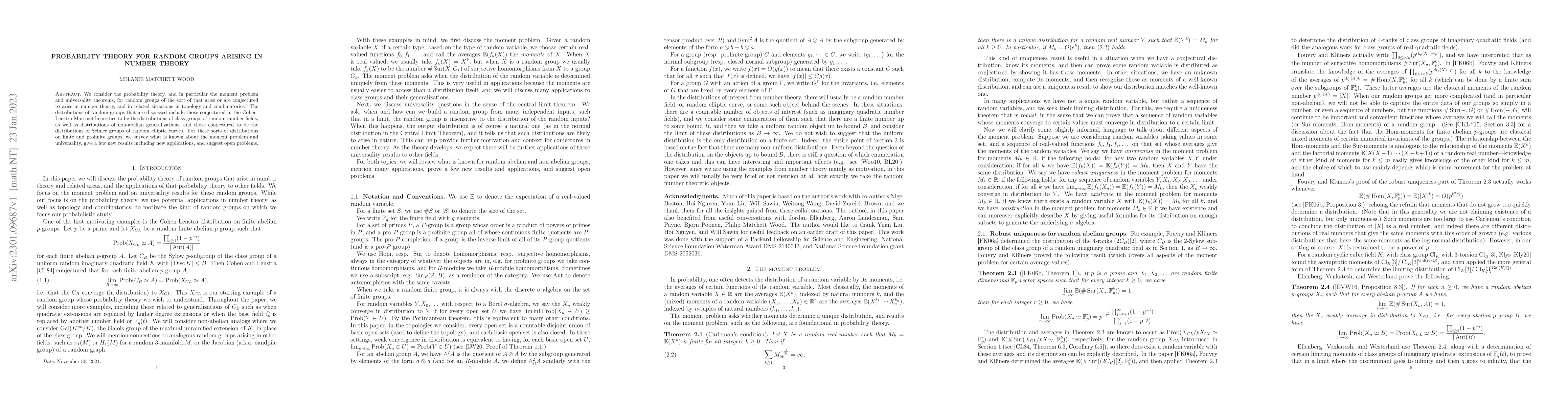 Thumbnail for Probability theory for random groups arising in number theory