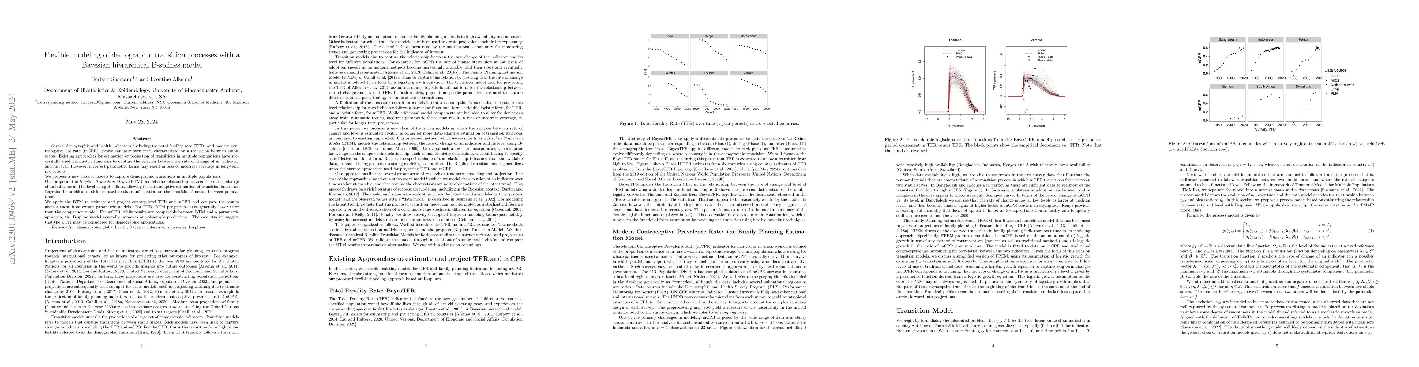 Thumbnail for Flexible Modeling of Demographic Transition Processes with a Bayesian
  Hierarchical B-splines Model
