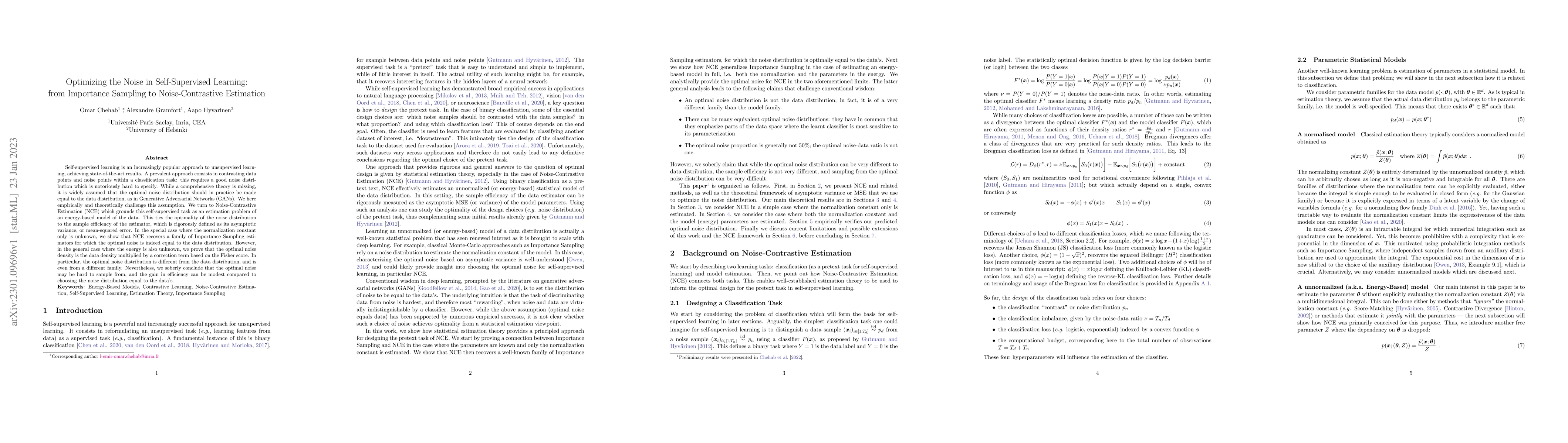 Thumbnail for Optimizing the Noise in Self-Supervised Learning: from Importance
  Sampling to Noise-Contrastive Estimation