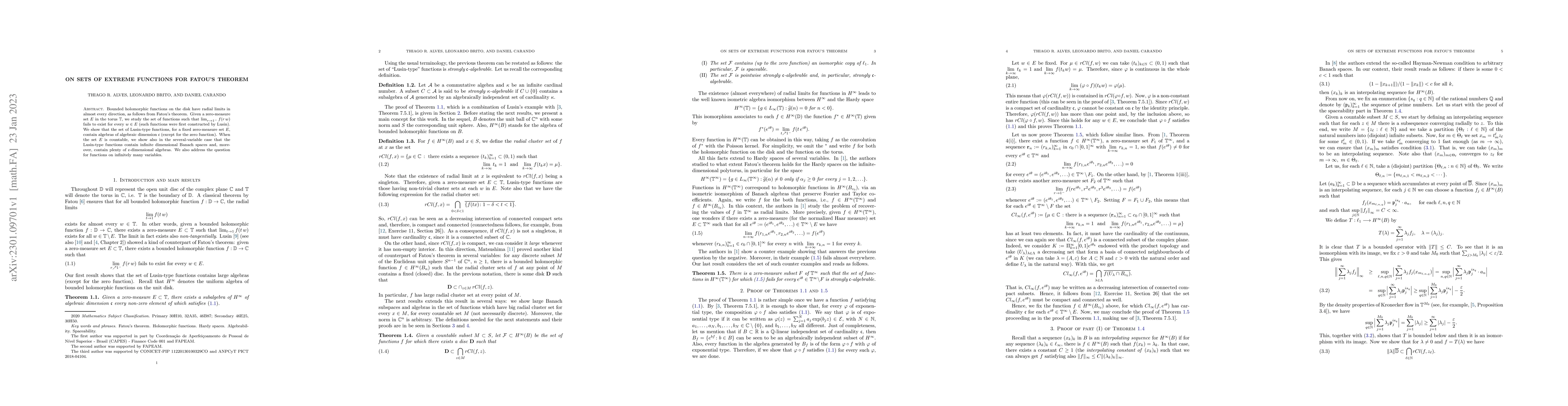 Thumbnail for On sets of extreme functions for Fatou's theorem