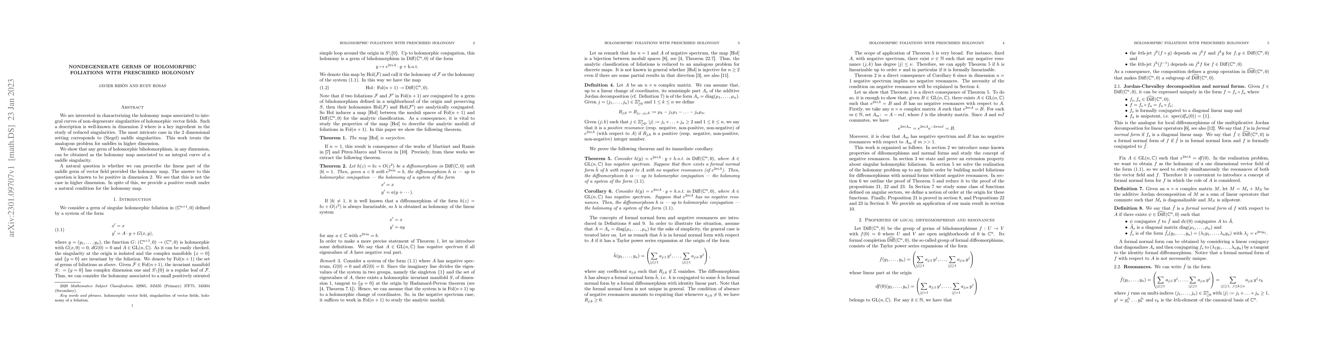 Thumbnail for Nondegenerate germs of holomorphic foliations with prescribed holonomy
