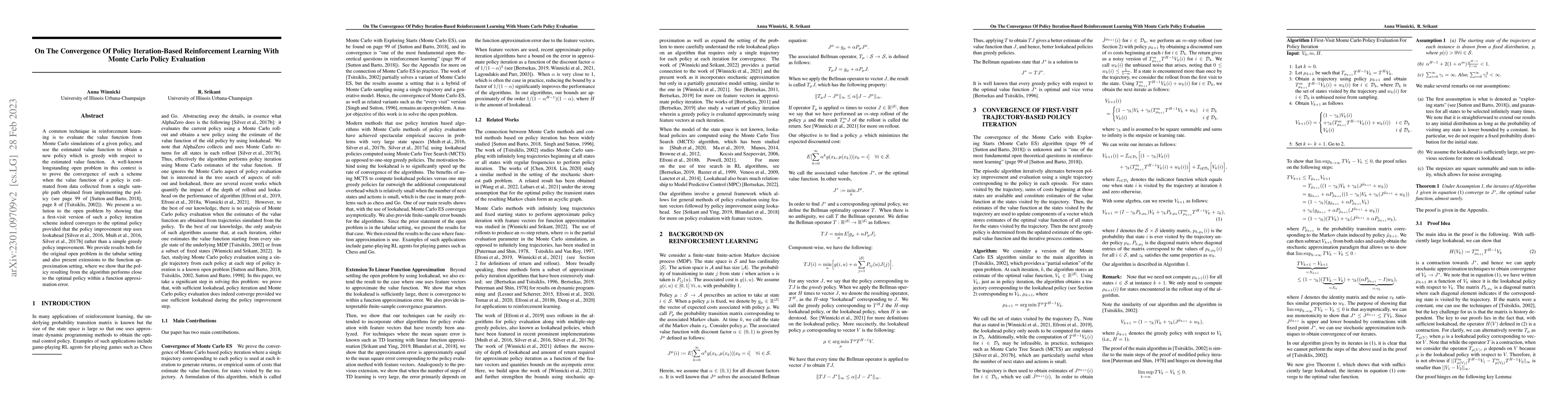 Thumbnail for On The Convergence Of Policy Iteration-Based Reinforcement Learning With
  Monte Carlo Policy Evaluation