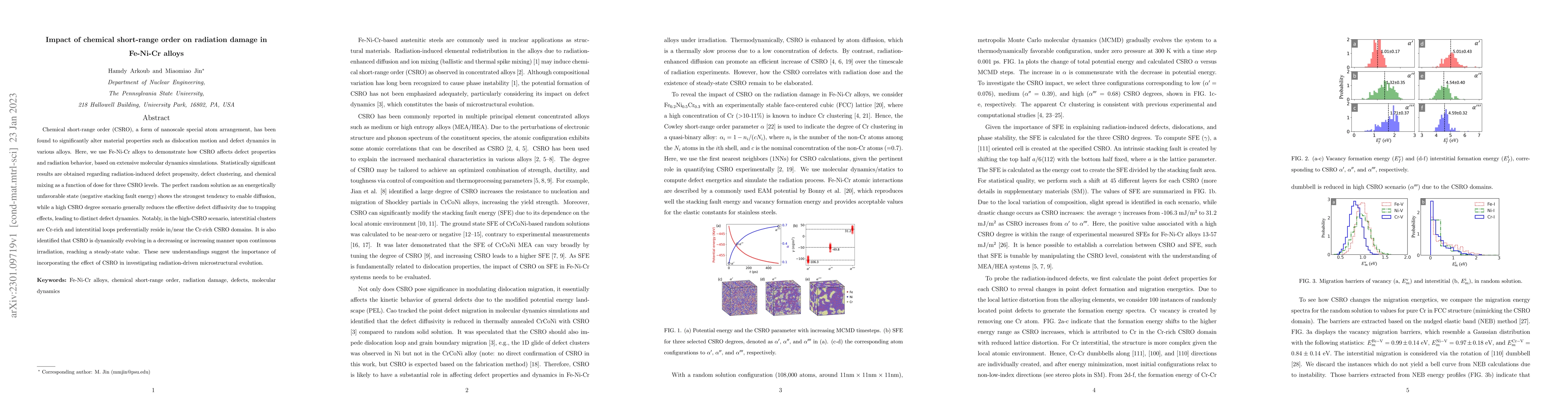 Thumbnail for Impact of chemical short-range order on radiation damage in Fe-Ni-Cr
  alloys