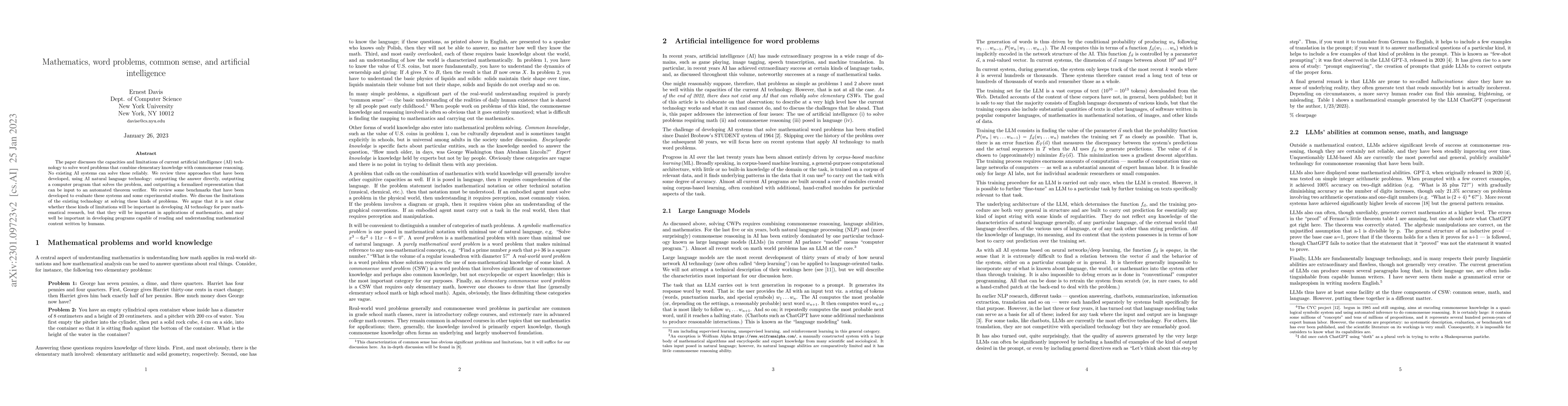 Thumbnail for Mathematics, word problems, common sense, and artificial intelligence