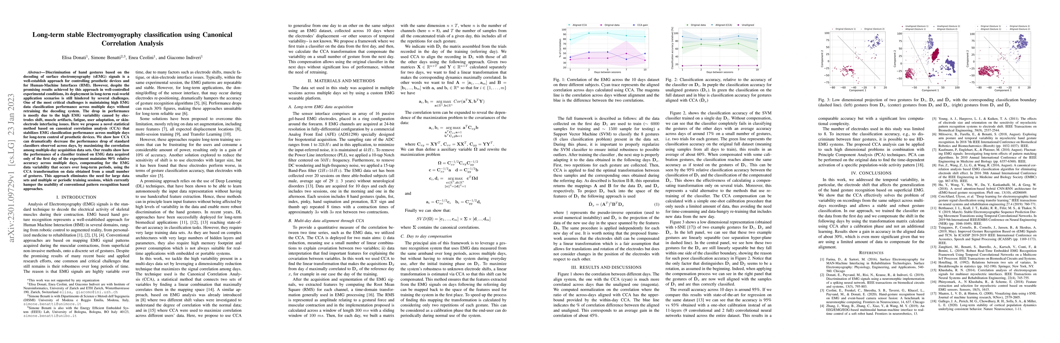 Thumbnail for Long-term stable Electromyography classification using Canonical
  Correlation Analysis