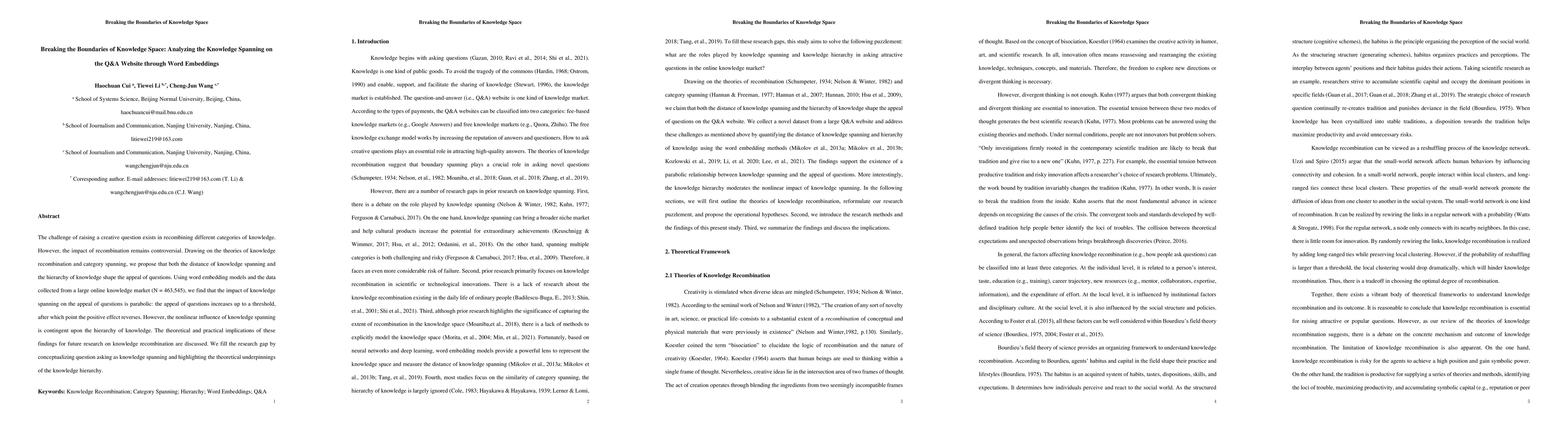 Thumbnail for Breaking the Boundaries of Knowledge Space: Analyzing the Knowledge
  Spanning on the Q&A Website through Word Embeddings