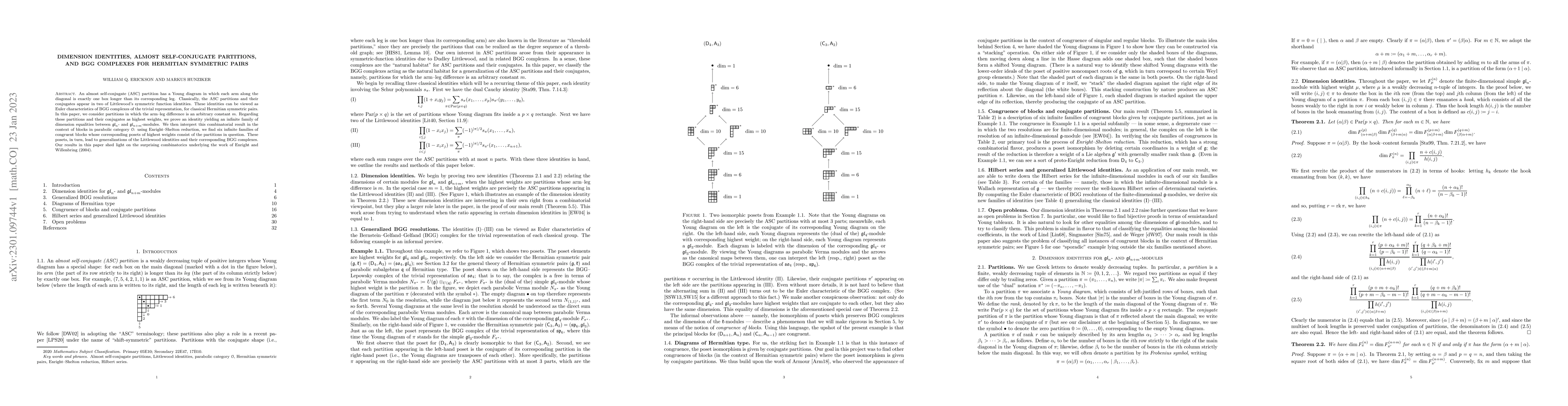 Thumbnail for Dimension identities, almost self-conjugate partitions, and BGG
  complexes for Hermitian symmetric pairs