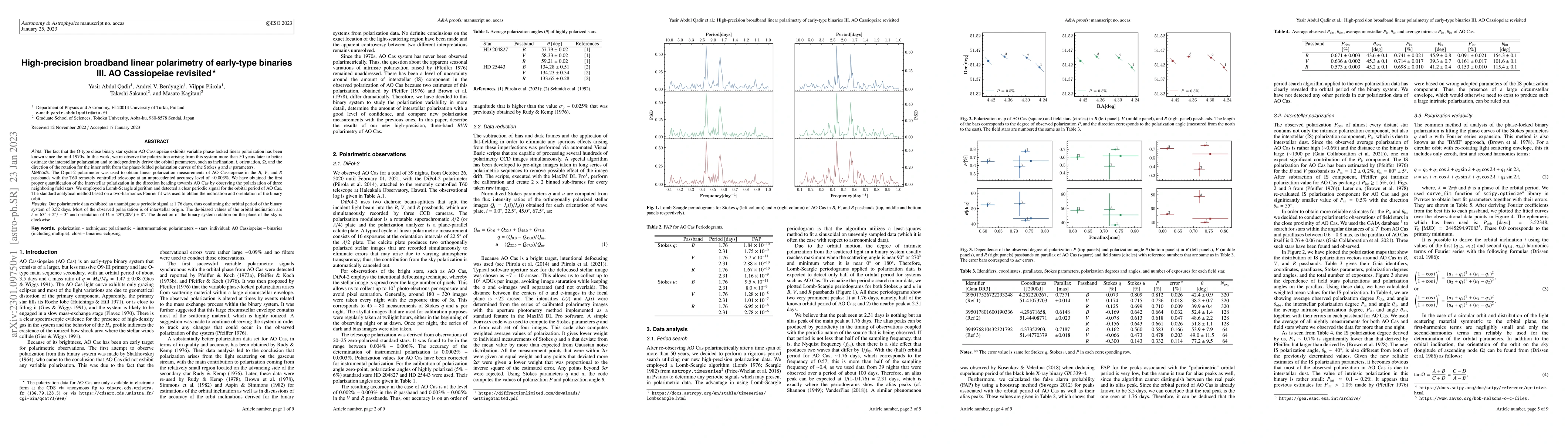 Thumbnail for High-precision broadband linear polarimetry of early-type binaries III.
  AO Cassiopeiae revisited