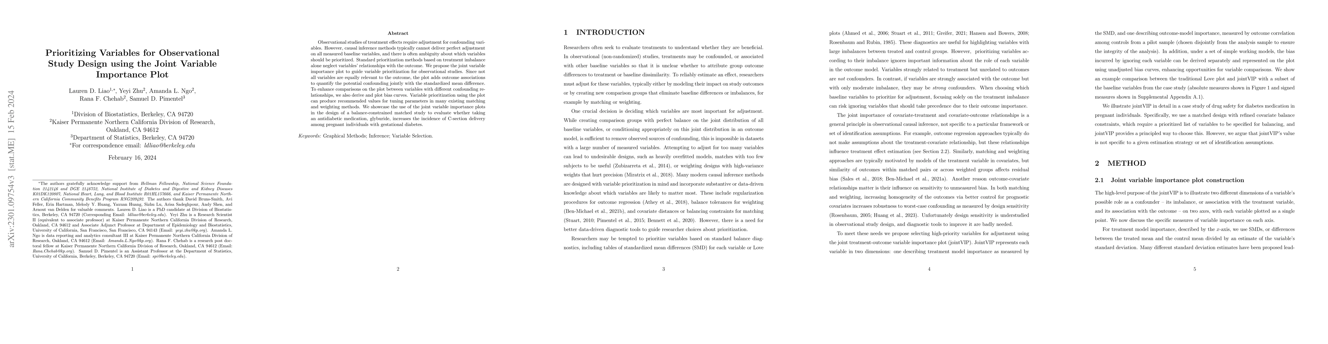 Thumbnail for Prioritizing Variables for Observational Study Design using the Joint
  Variable Importance Plot