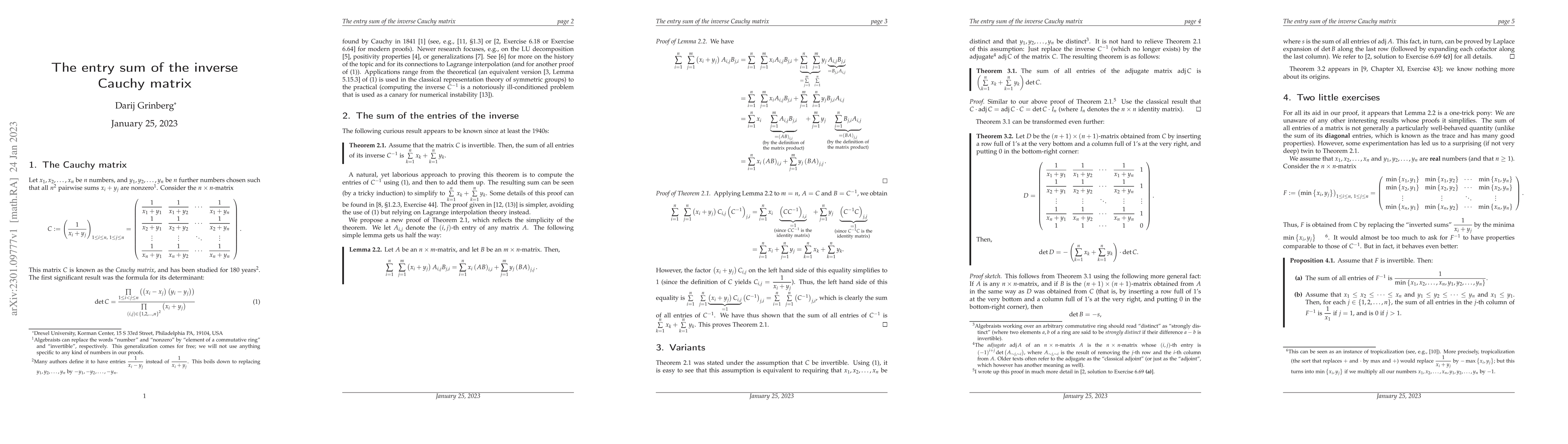 Thumbnail for The entry sum of the inverse Cauchy matrix