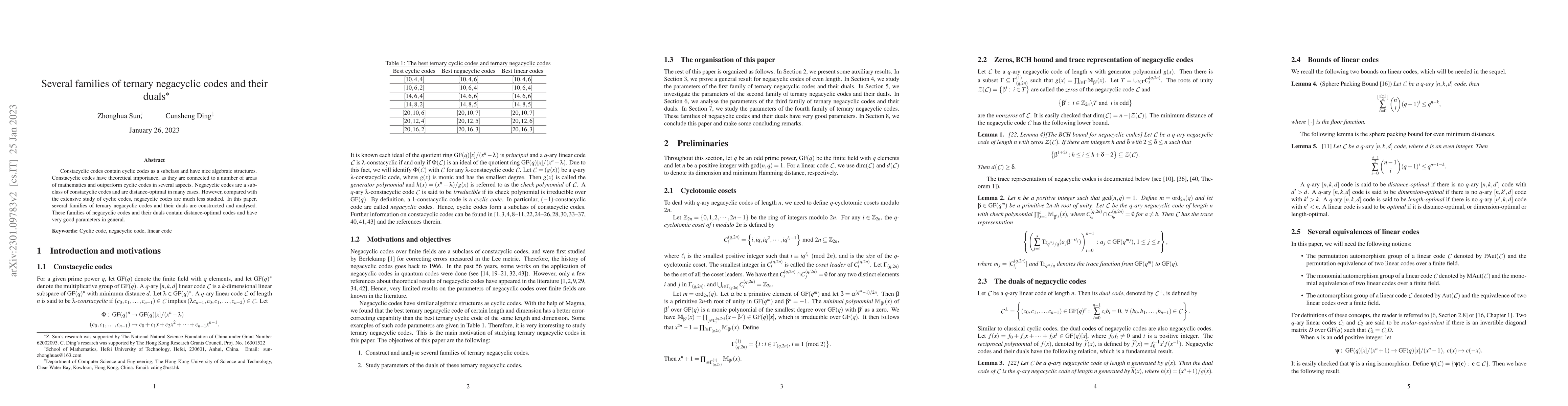 Thumbnail for Several families of ternary negacyclic codes and their duals