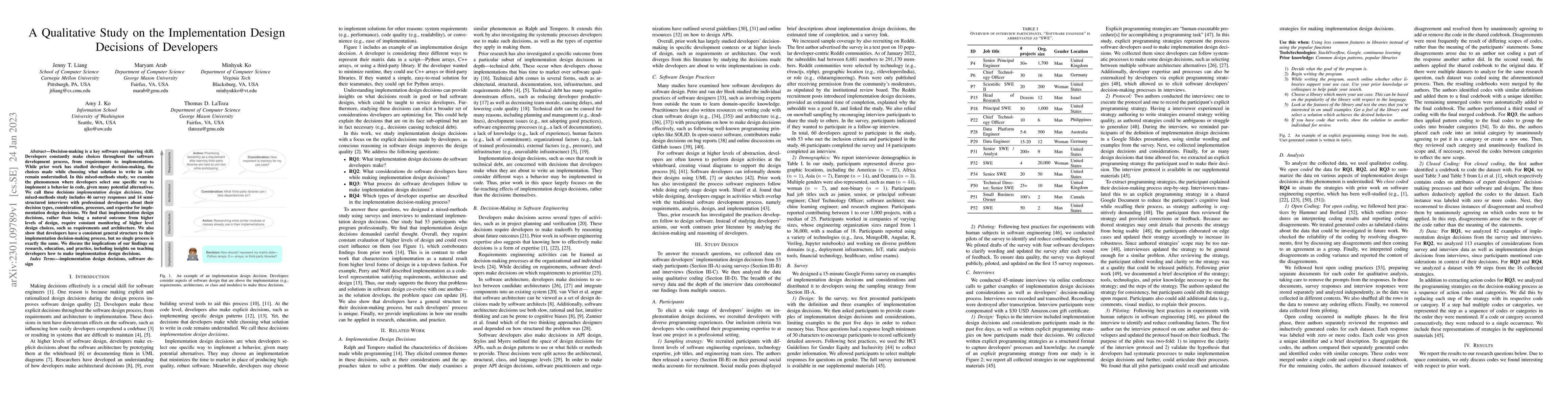 Thumbnail for A Qualitative Study on the Implementation Design Decisions of Developers