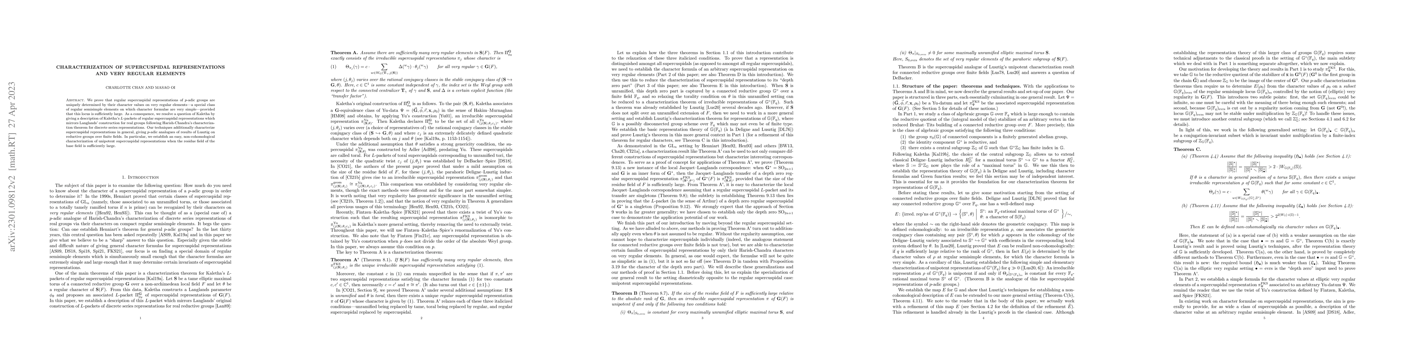 Thumbnail for Characterization of supercuspidal representations and very regular
  elements
