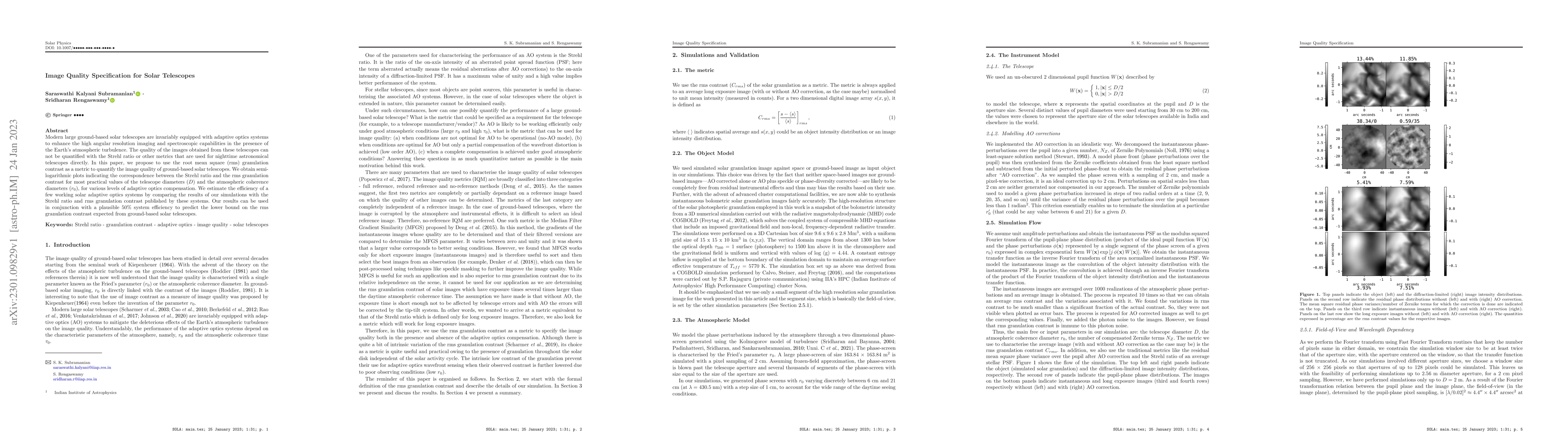 Thumbnail for Image Quality Specification for Solar Telescopes