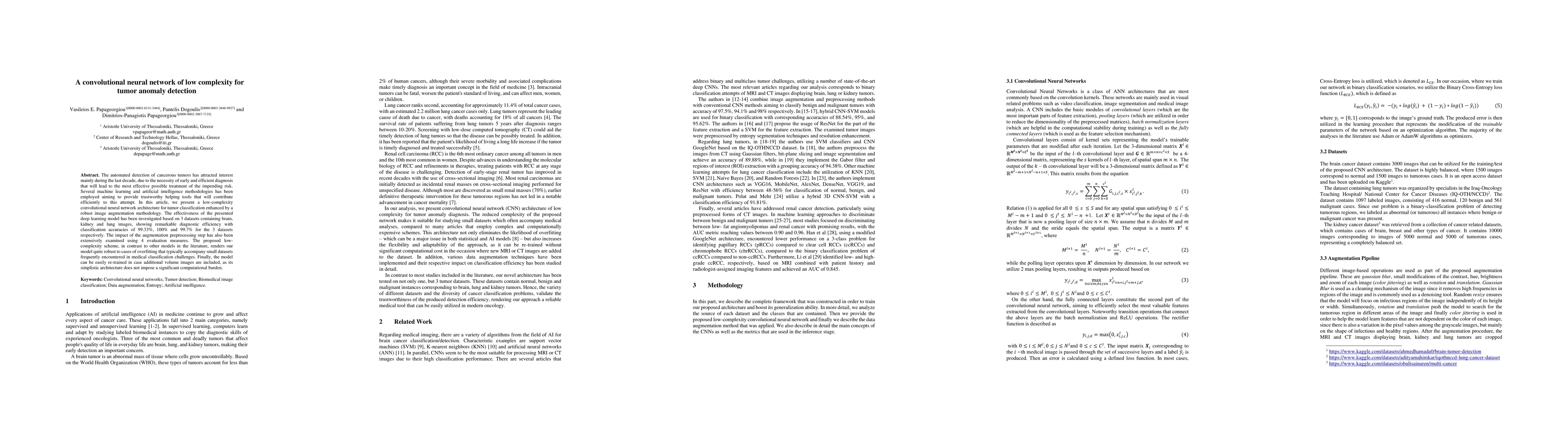 Thumbnail for A convolutional neural network of low complexity for tumor anomaly
  detection