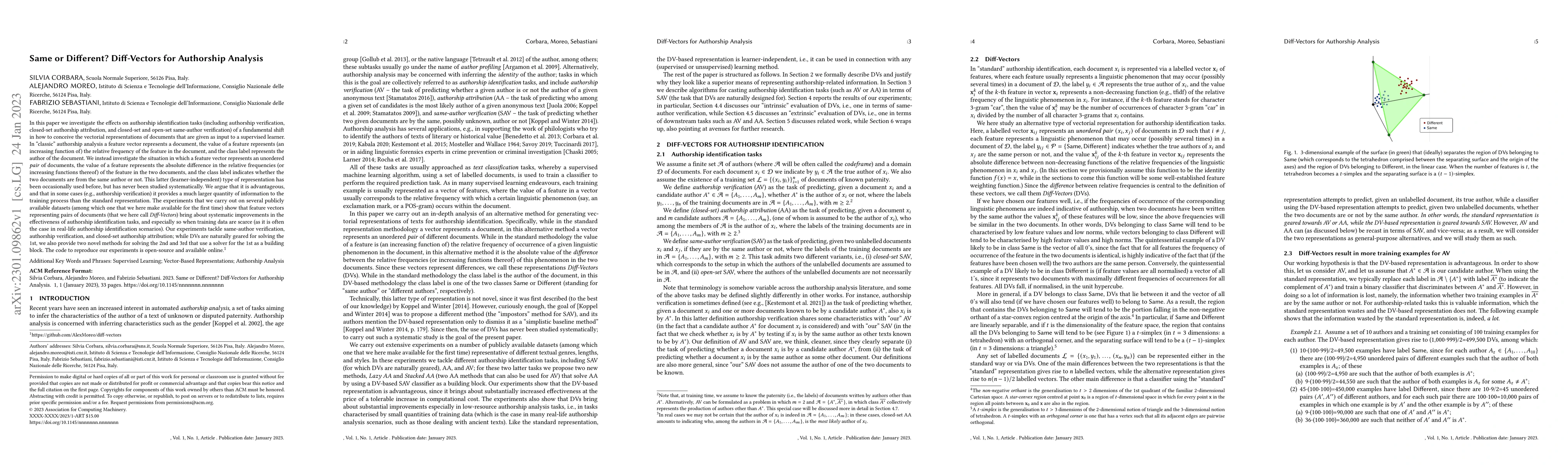 Thumbnail for Same or Different? Diff-Vectors for Authorship Analysis