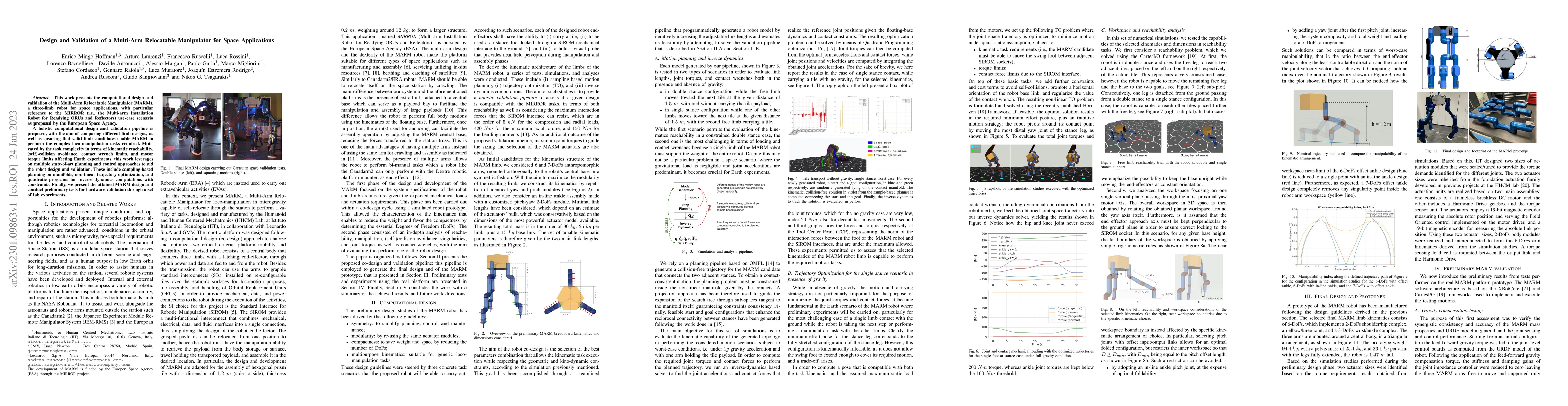 Thumbnail for Design and Validation of a Multi-Arm Relocatable Manipulator for Space
  Applications