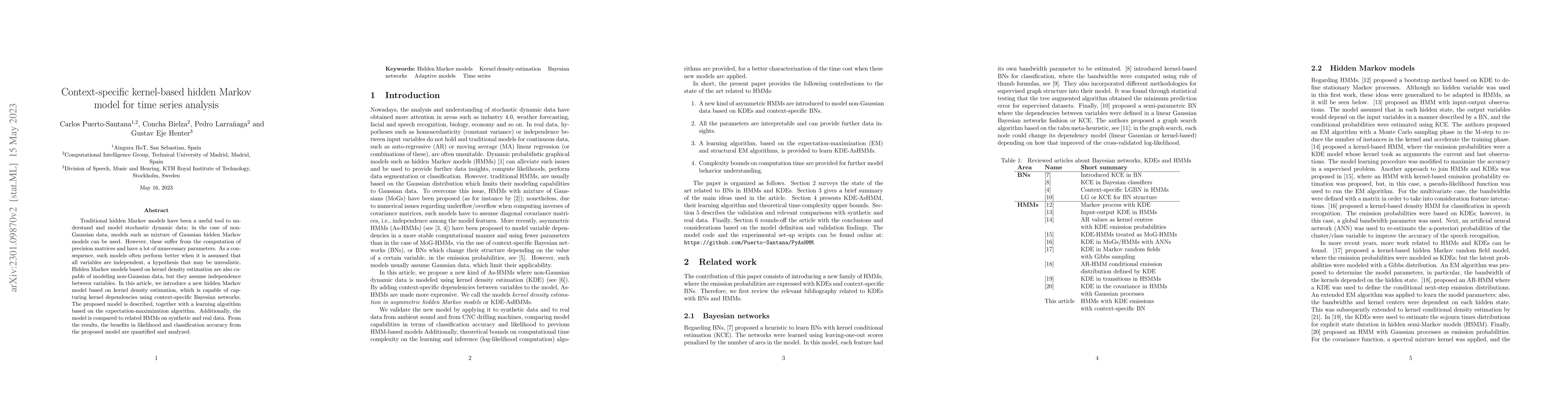 Thumbnail for Context-specific kernel-based hidden Markov model for time series
  analysis