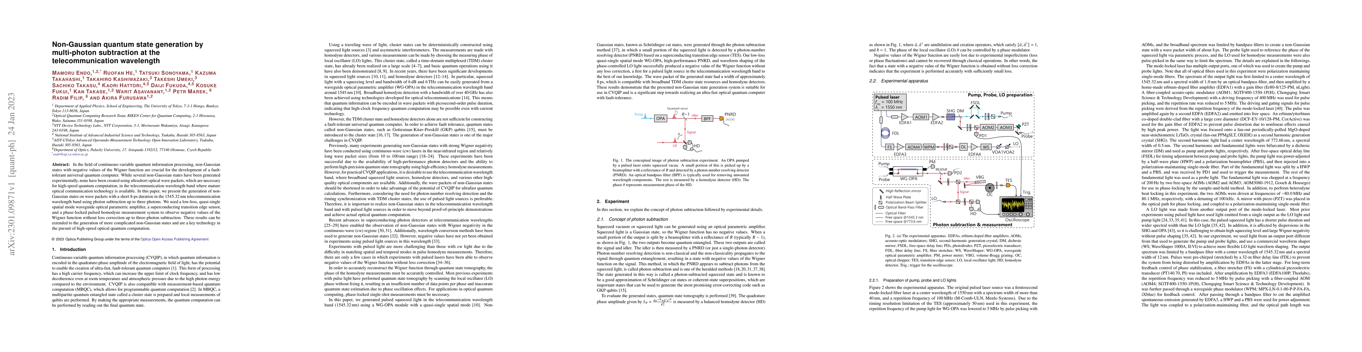 Thumbnail for Non-Gaussian quantum state generation by multi-photon subtraction at the
  telecommunication wavelength