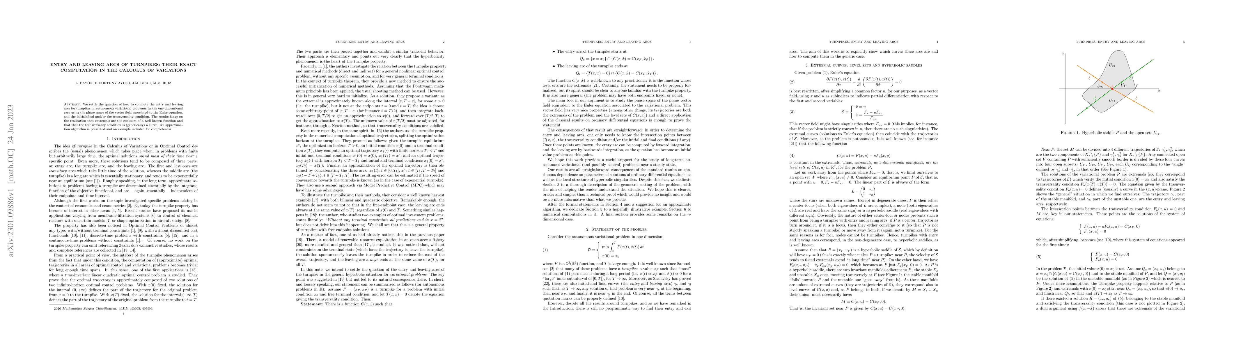 Thumbnail for Entry and leaving arcs of turnpikes: their exact computation in the
  calculus of variations