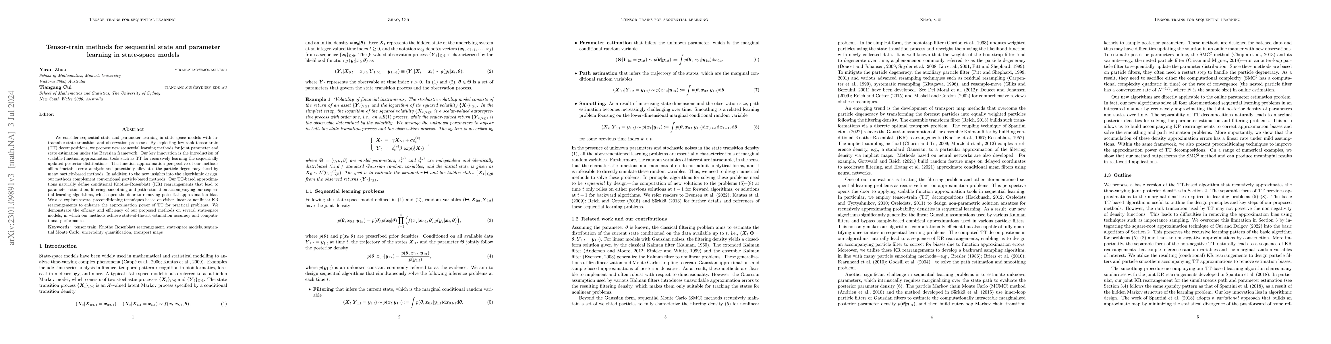 Thumbnail for Tensor-train methods for sequential state and parameter learning in
  state-space models