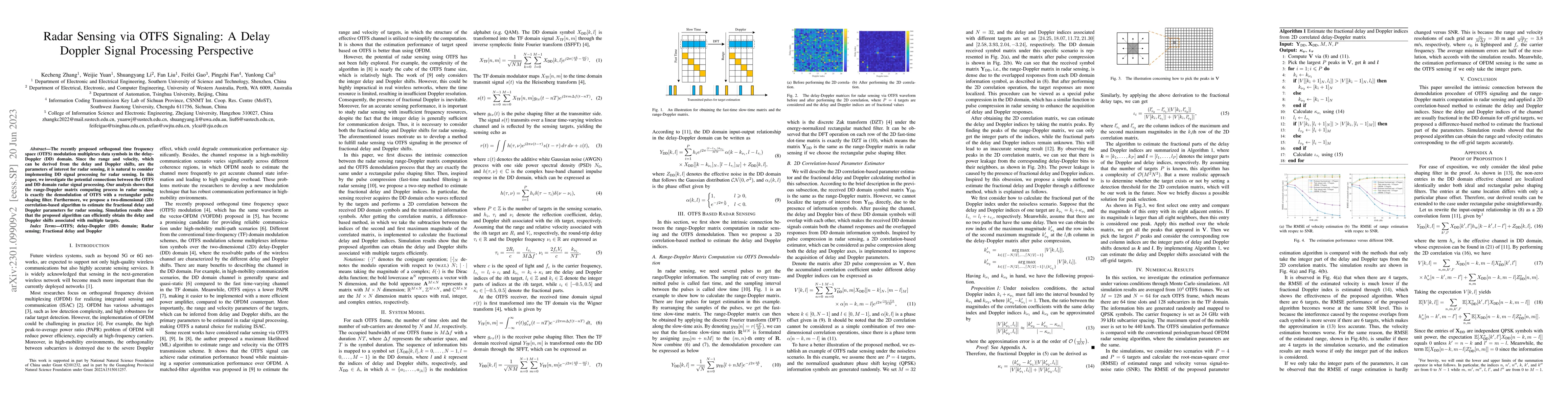Thumbnail for Radar Sensing via OTFS Signaling: A Delay Doppler Signal Processing
  Perspective