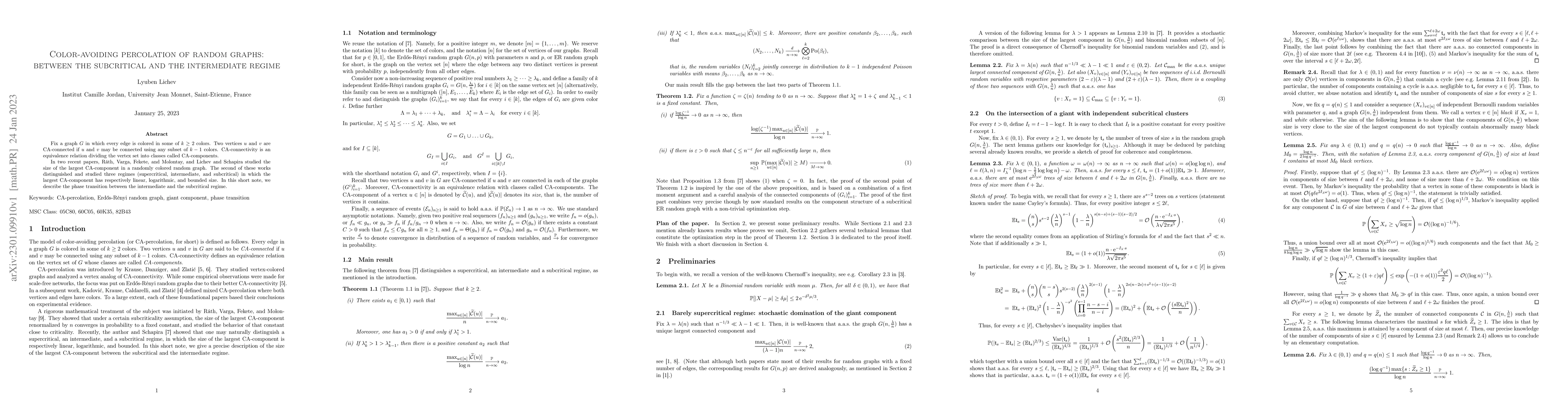 Thumbnail for Color-avoiding percolation of random graphs: between the subcritical and
  the intermediate regime