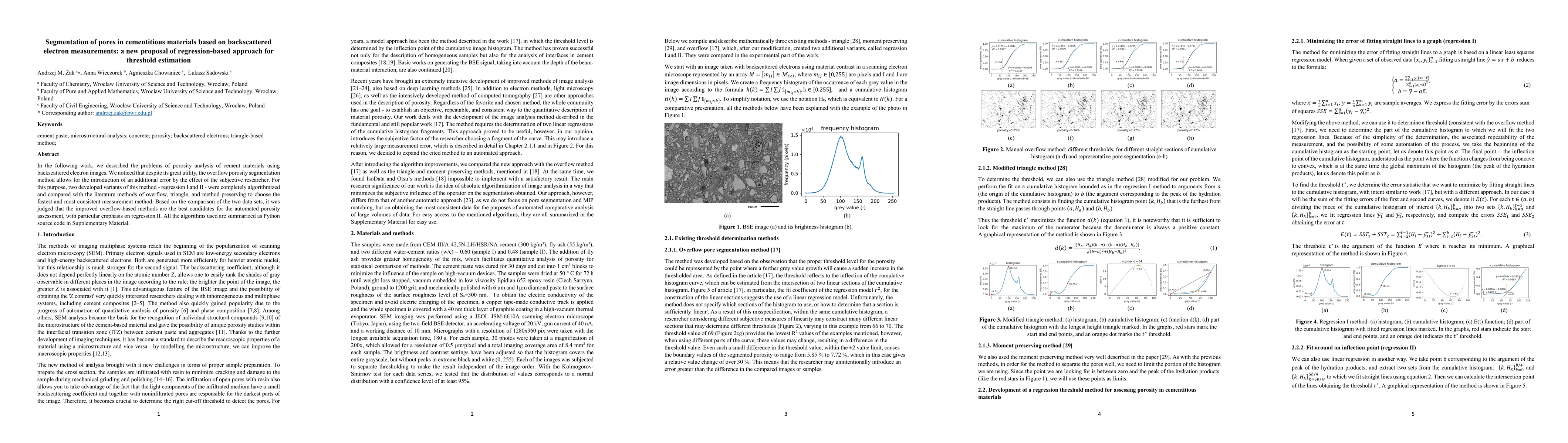 Thumbnail for Segmentation of pores in cementitious materials based on backscattered
  electron measurements: a new proposal of regression-based approach for
  threshold estimation