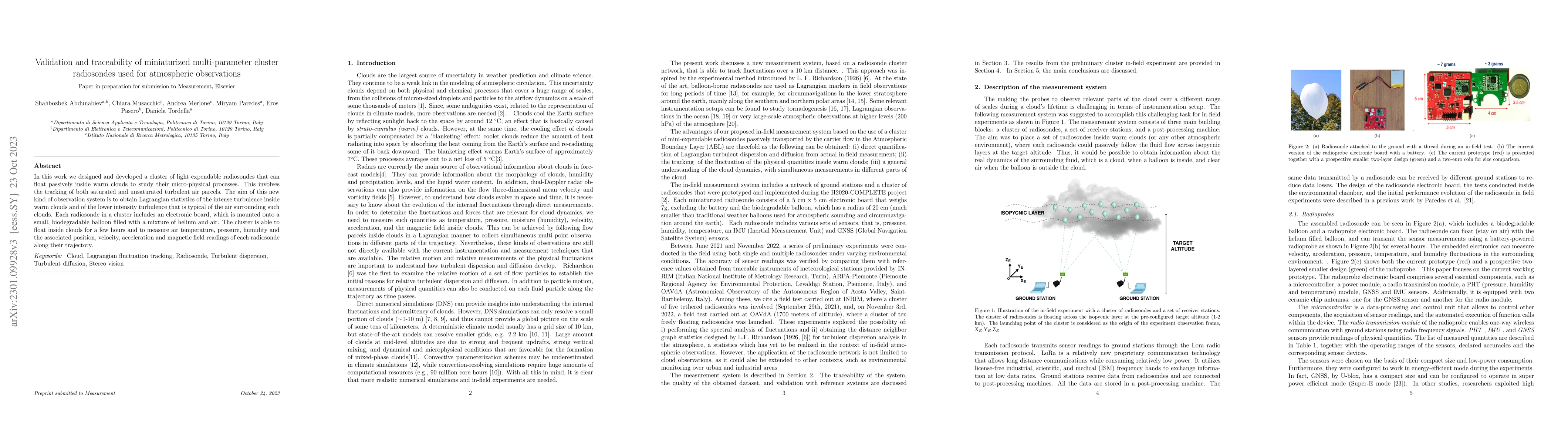 Thumbnail for Validation and traceability of miniaturized multi-parameter cluster of
  radiosondes used for atmospheric observations