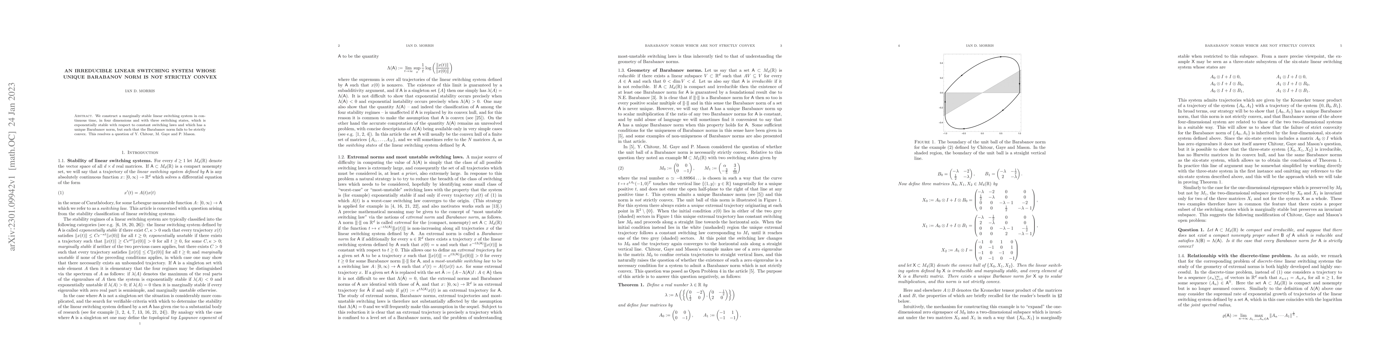 Thumbnail for An irreducible linear switching system whose unique Barabanov norm is
  not strictly convex