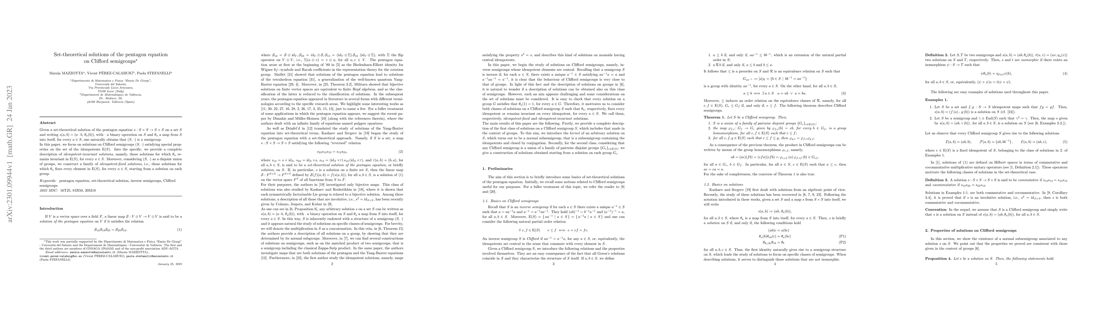 Thumbnail for Set-theoretical solutions of the pentagon equation on Clifford
  semigroups