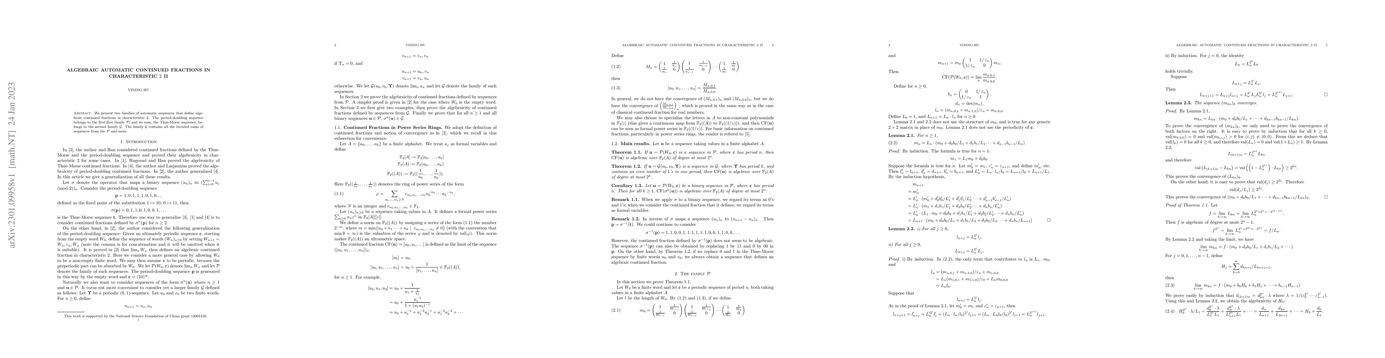 Thumbnail for Algebraic automatic continued fractions in characteristic $2$ II