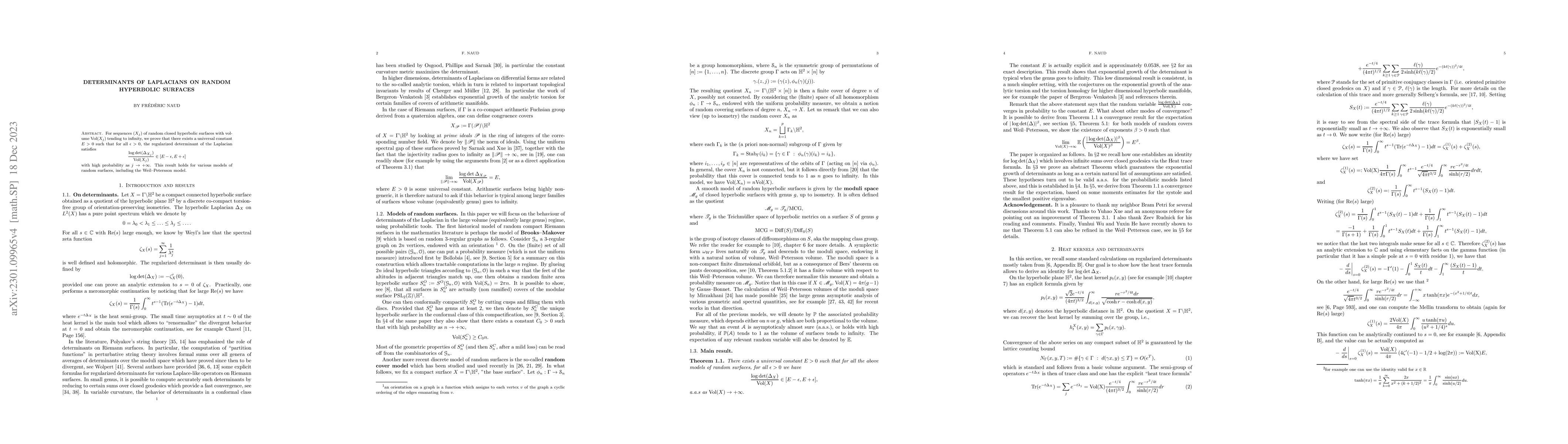 Thumbnail for Determinants of Laplacians on random hyperbolic surfaces