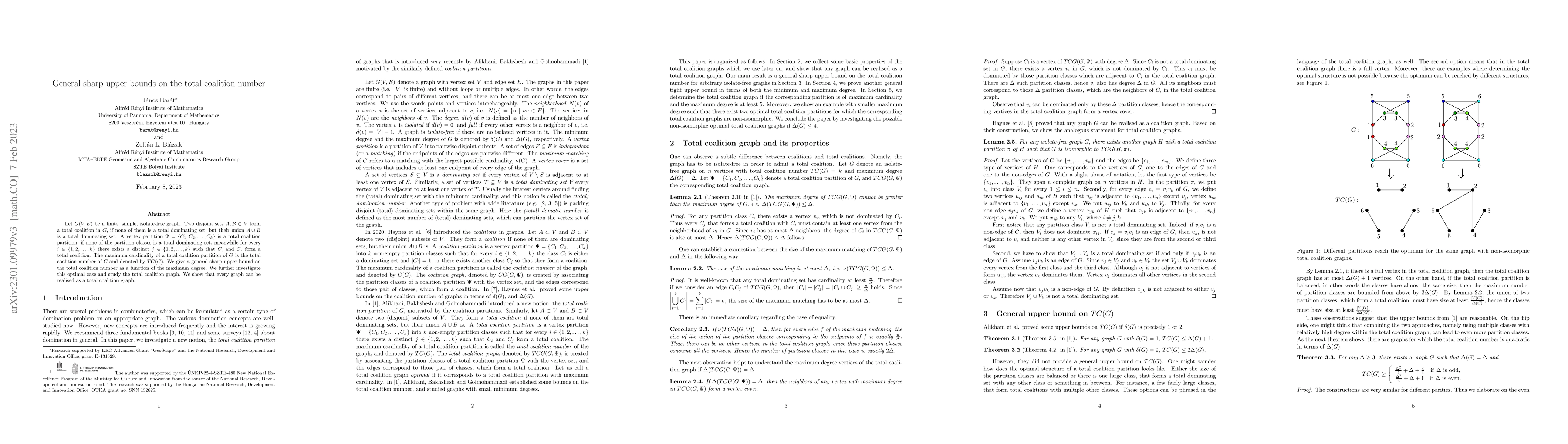 Thumbnail for General sharp upper bounds on the total coalition number