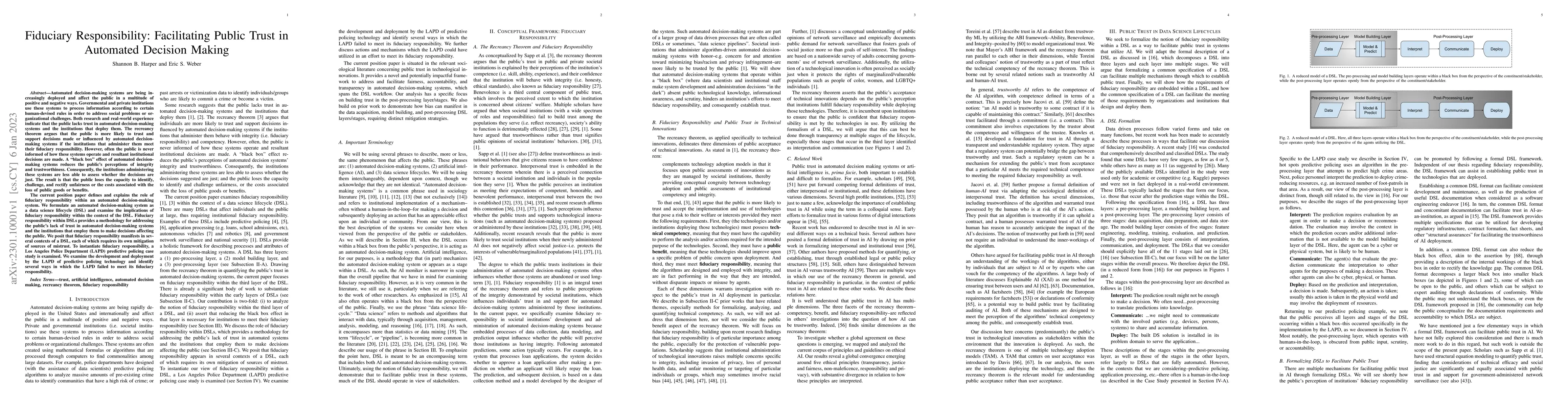 Thumbnail for Fiduciary Responsibility: Facilitating Public Trust in Automated
  Decision Making