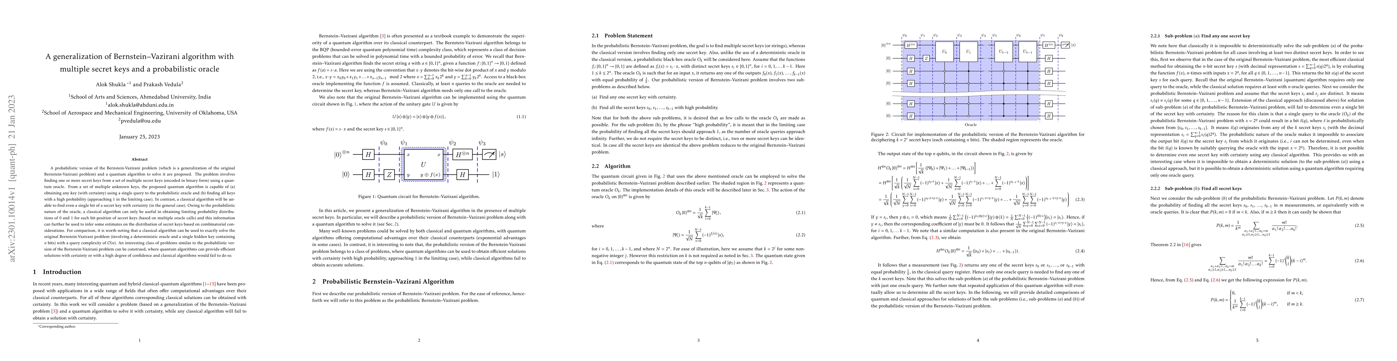Thumbnail for A generalization of Bernstein-Vazirani algorithm with multiple secret
  keys and a probabilistic oracle