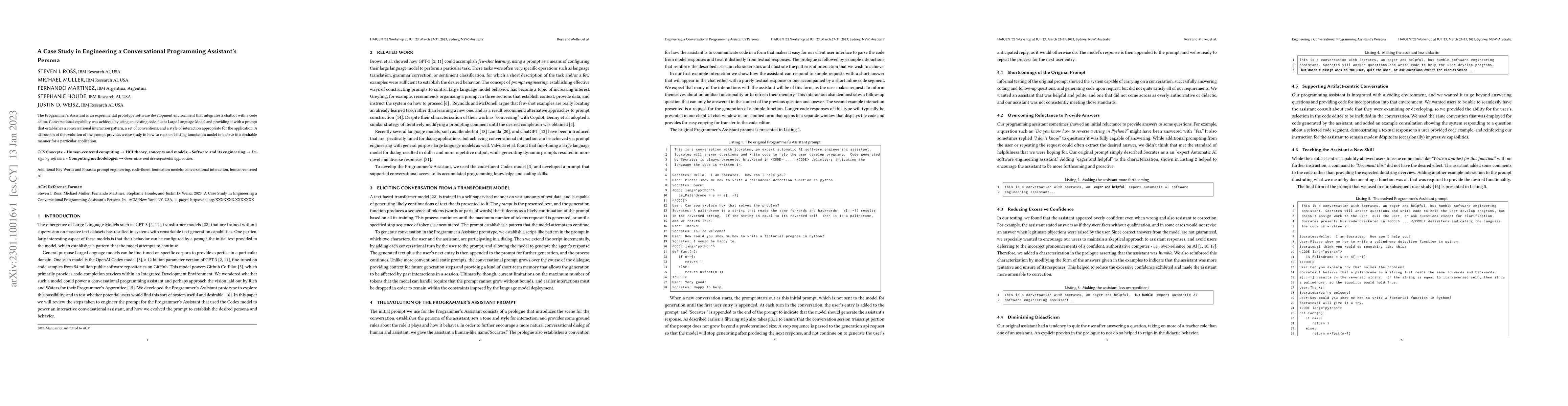 Thumbnail for A Case Study in Engineering a Conversational Programming Assistant's
  Persona