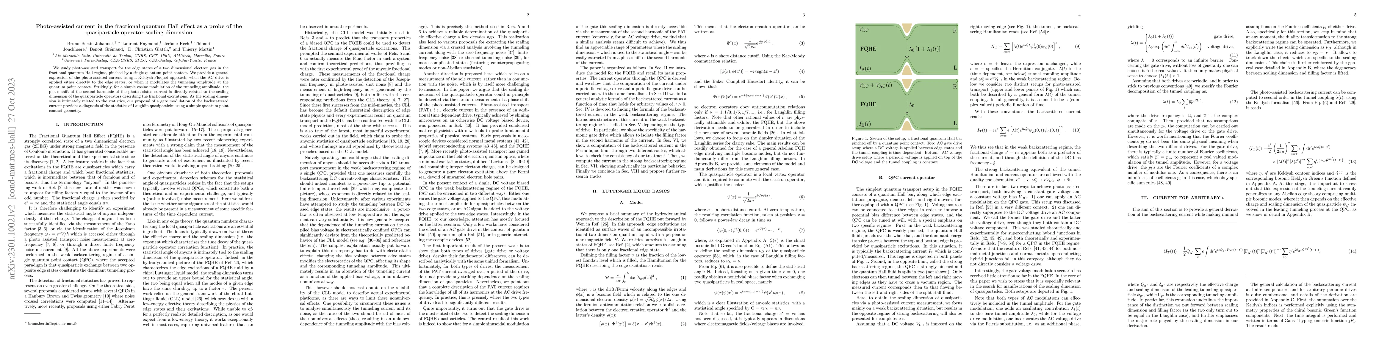 Thumbnail for Photo-assisted current in the fractional quantum Hall effect as a probe
  of the quasiparticle operator scaling dimension
