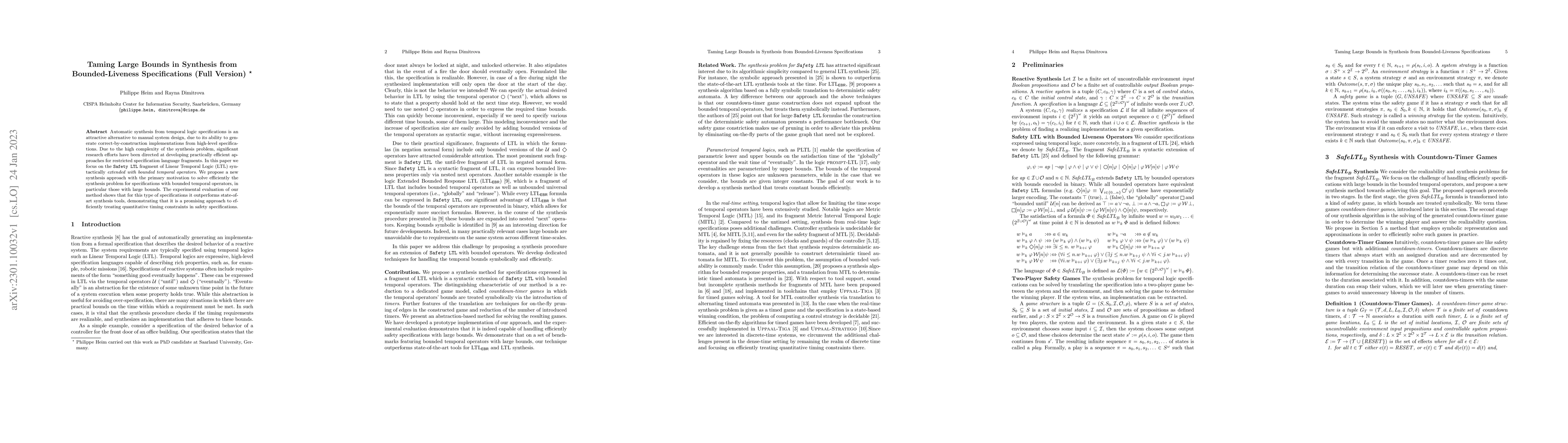 Thumbnail for Taming Large Bounds in Synthesis from Bounded-Liveness Specifications
  (Full Version)