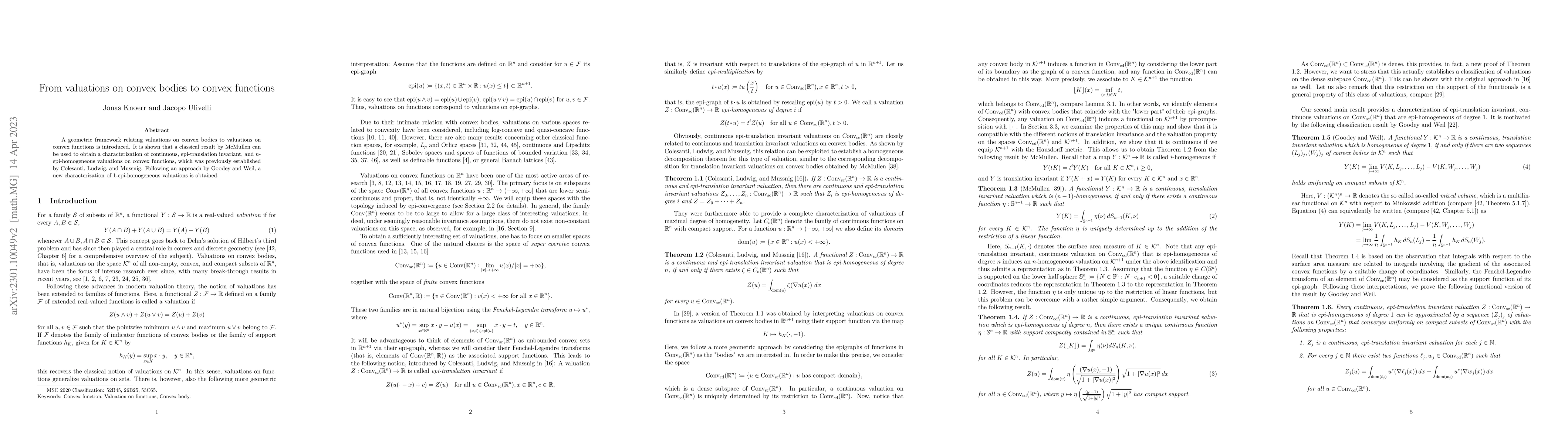 Thumbnail for From valuations on convex bodies to convex functions