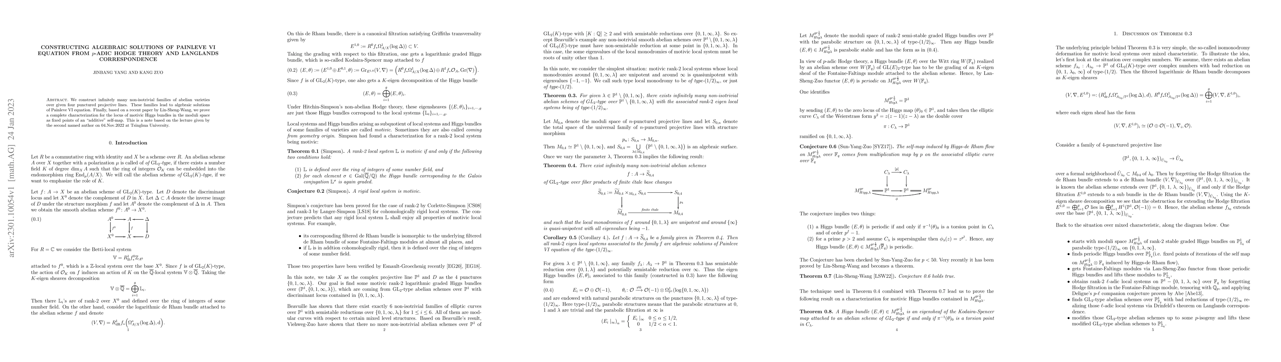 Thumbnail for Constructing algebraic solutions of Painleve VI equation from $p$-adic
  Hodge theory and Langlands Correspondence