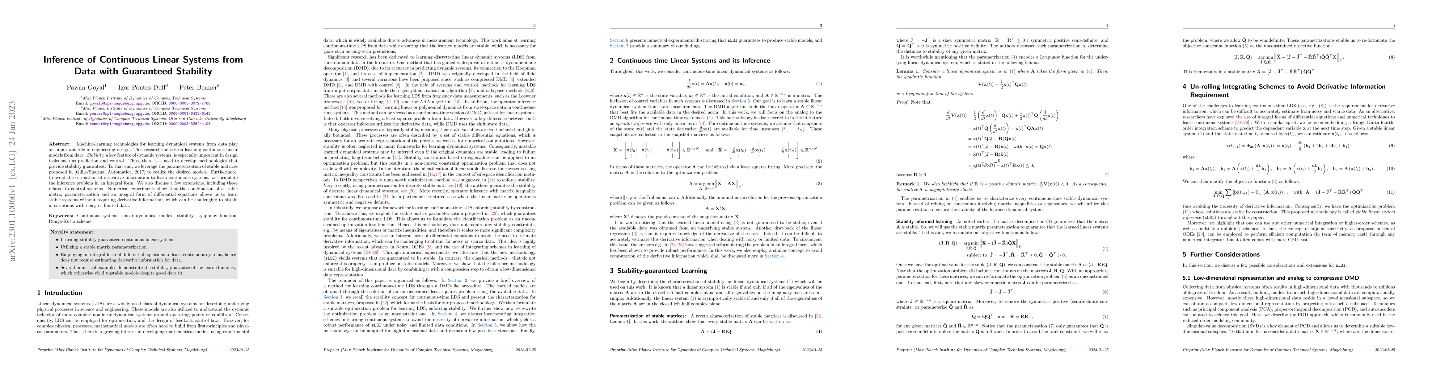 Thumbnail for Inference of Continuous Linear Systems from Data with Guaranteed
  Stability