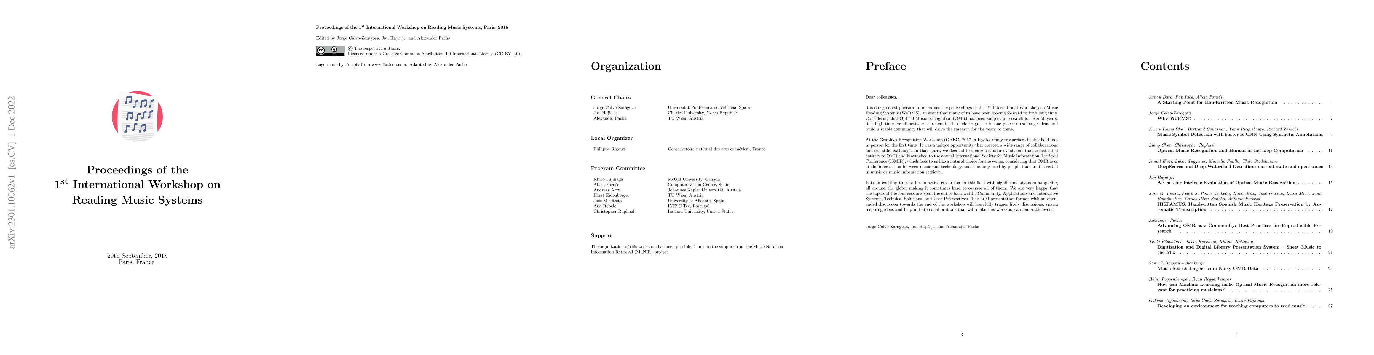 Thumbnail for Proceedings of the 1st International Workshop on Reading Music Systems