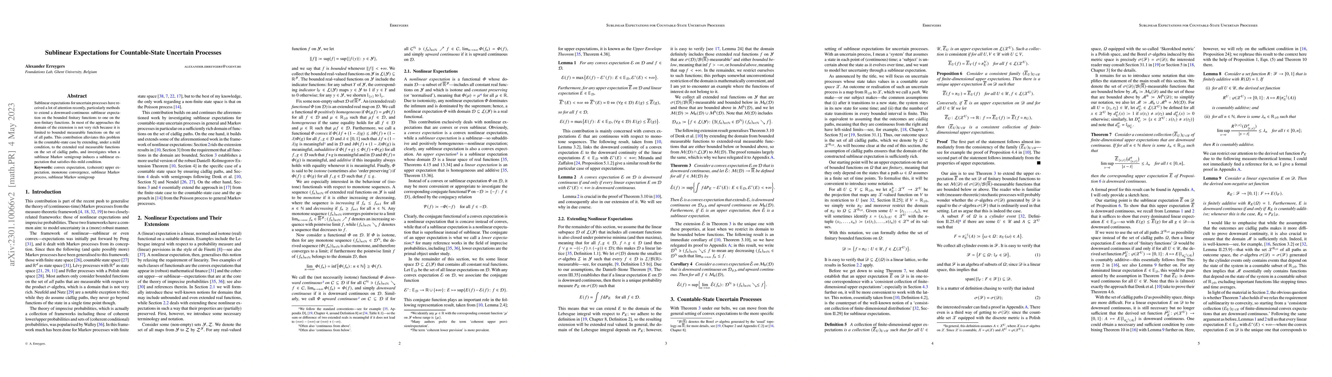 Thumbnail for Sublinear expectations for countable-state uncertain processes