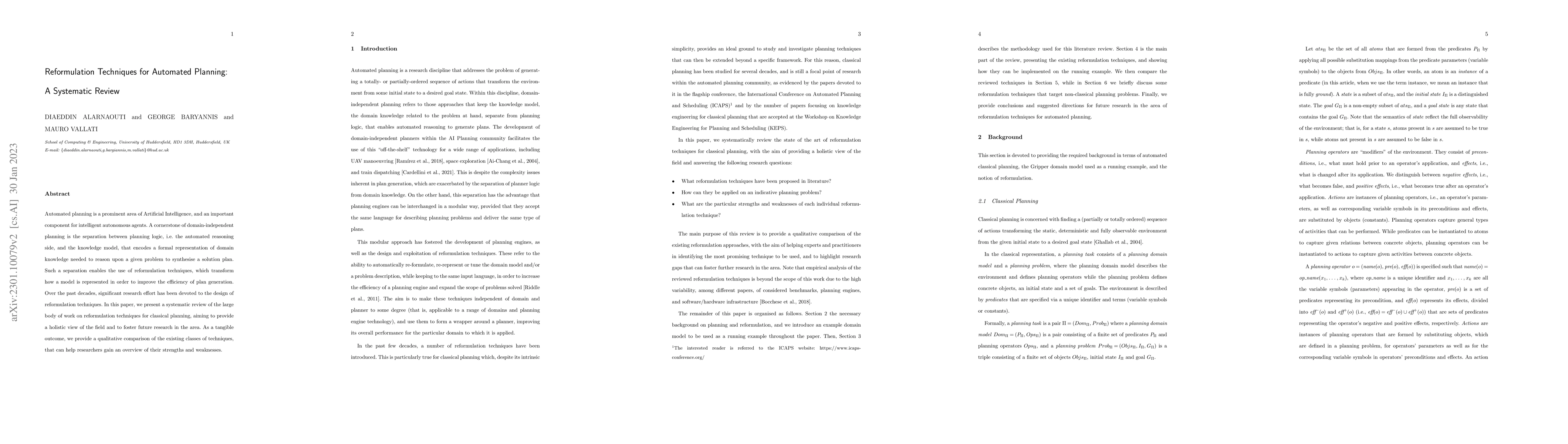 Thumbnail for Reformulation Techniques for Automated Planning: A Systematic Review
