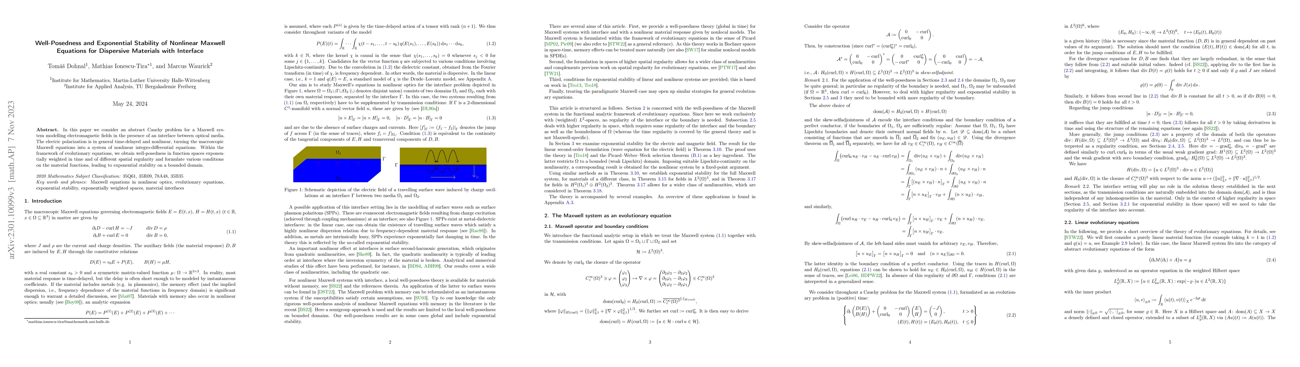 Thumbnail for Well-Posedness and Exponential Stability of Nonlinear Maxwell Equations
  for Dispersive Materials with Interface