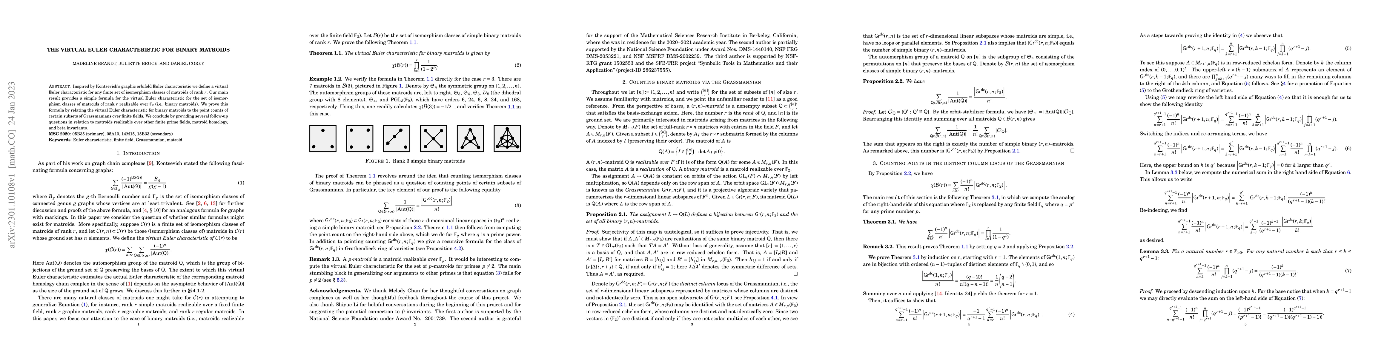 Thumbnail for The virtual Euler characteristic for binary matroids